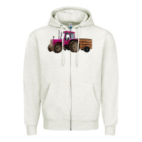 Oatmeal Heather Pink Farm Tractor Zipper Hoodie - RanaPortraitStore