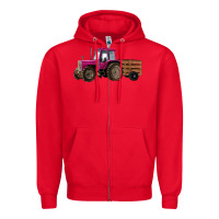Red Pink Farm Tractor Zipper Hoodie - RanaPortraitStore