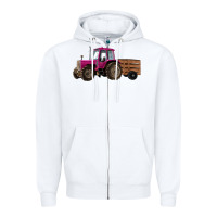 White Pink Farm Tractor Zipper Hoodie - RanaPortraitStore