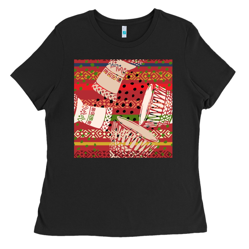 African Drum Colorful Seamless Pattern Ladies Tee by BundleAndBundleShop | Teevron