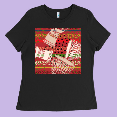 African Drum Colorful Seamless Pattern Ladies Tee Designed By Bundleandbundleshop