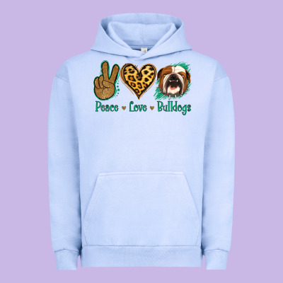 Peace Love Bulldog Urban Hoodie Designed By Jasminsmagicworld