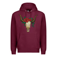 Burgundy bull skull with roses Premium Hoodie - Artiststas