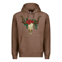 Chestnut bull skull with roses Premium Hoodie - Artiststas