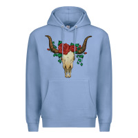 Colony Blue bull skull with roses Premium Hoodie - Artiststas
