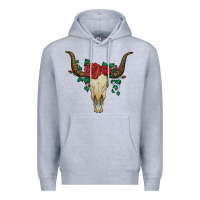 Heather Grey bull skull with roses Premium Hoodie - Artiststas
