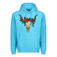 Ocean Blue bull skull with roses Premium Hoodie - Artiststas