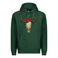 Sports Green bull skull with roses Premium Hoodie - Artiststas