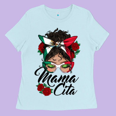 Mexican Mamacita Messy Bun Ladies Tee Designed By Bundleandbundleshop