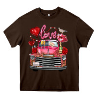 Chocolate Brown Western Valentines Day Truck Love Bird Letter Heavy Core Tee - FaDigitalArtStudio