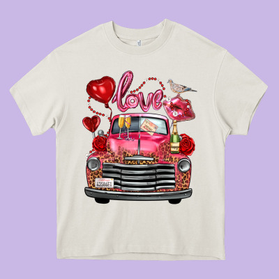 Western Valentines Day Truck Love Bird Letter Heavy Core Tee Designed By Fadigitalartstudio