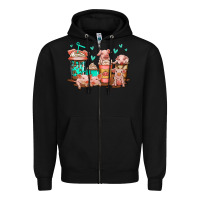 Black cute pigs coffee Zipper Hoodie - Jasminsmagicworld