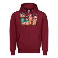 Burgundy cute pigs coffee Zipper Hoodie - Jasminsmagicworld