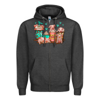 Charcoal Heather cute pigs coffee Zipper Hoodie - Jasminsmagicworld