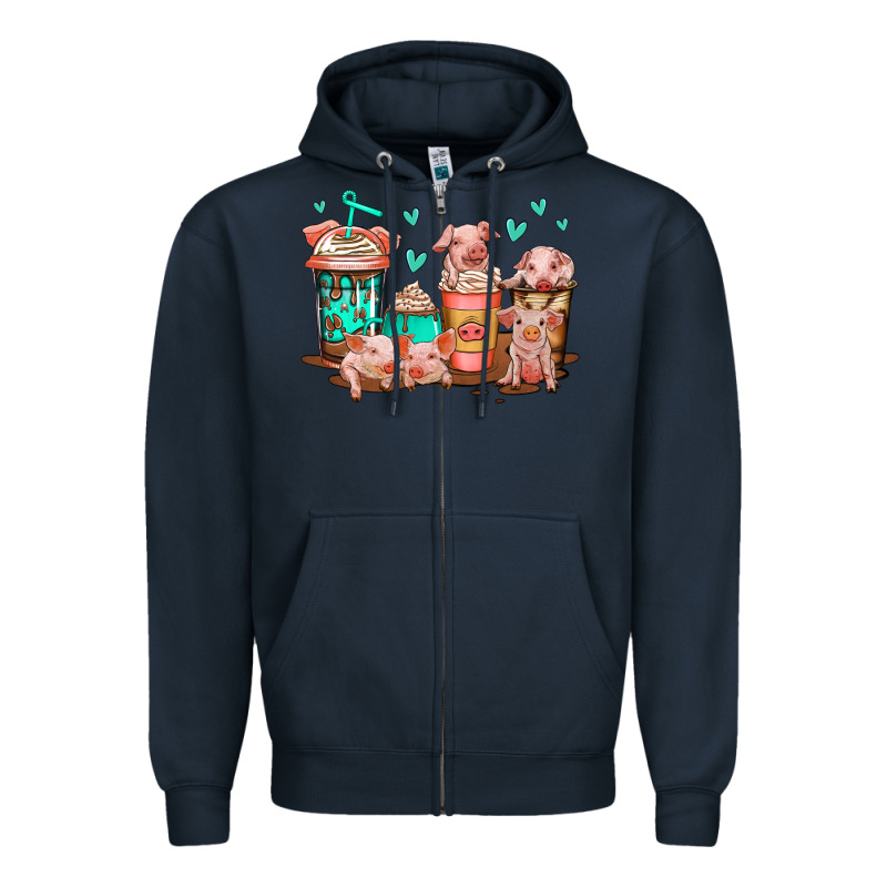 Cute Pigs Coffee Zipper Hoodie by Jasminsmagicworld | Teevron