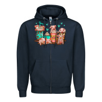 Navy cute pigs coffee Zipper Hoodie - Jasminsmagicworld