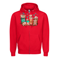 Red cute pigs coffee Zipper Hoodie - Jasminsmagicworld