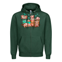 Sports Green cute pigs coffee Zipper Hoodie - Jasminsmagicworld