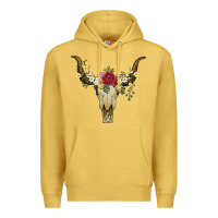 Antique Gold bull skull with rose and flowers Premium Hoodie - Artiststas