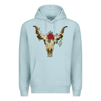Blue Mist bull skull with rose and flowers Premium Hoodie - Artiststas