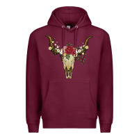 Burgundy bull skull with rose and flowers Premium Hoodie - Artiststas