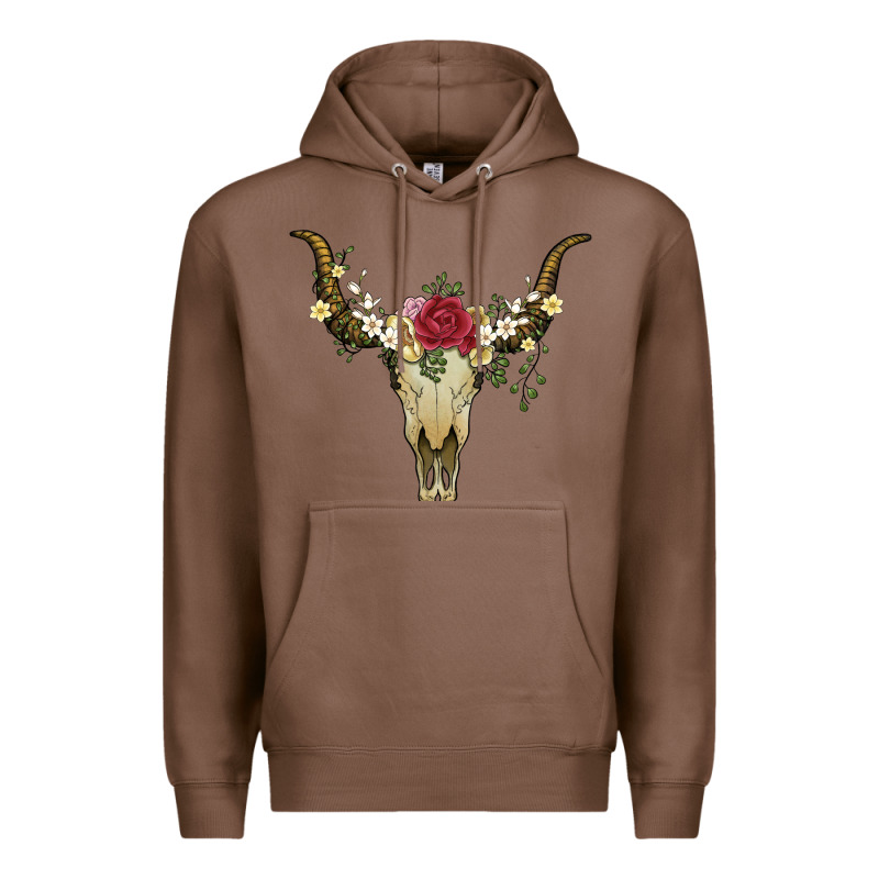 Bull Skull With Rose And Flowers Premium Hoodie by Artiststas | Teevron