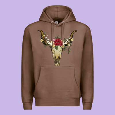 Bull Skull With Rose And Flowers Premium Hoodie Designed By Artiststas