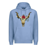 Colony Blue bull skull with rose and flowers Premium Hoodie - Artiststas