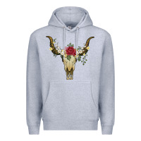 Heather Grey bull skull with rose and flowers Premium Hoodie - Artiststas