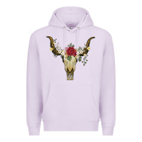 Lilac bull skull with rose and flowers Premium Hoodie - Artiststas