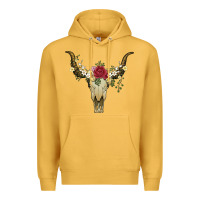 Mustard bull skull with rose and flowers Premium Hoodie - Artiststas