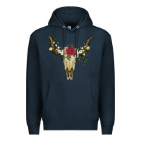 Navy bull skull with rose and flowers Premium Hoodie - Artiststas