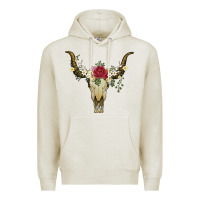 Oatmeal Heather bull skull with rose and flowers Premium Hoodie - Artiststas