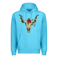 Ocean Blue bull skull with rose and flowers Premium Hoodie - Artiststas