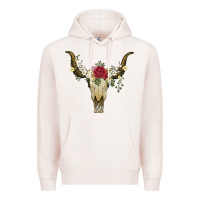 Pale Pink bull skull with rose and flowers Premium Hoodie - Artiststas