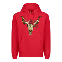Red bull skull with rose and flowers Premium Hoodie - Artiststas