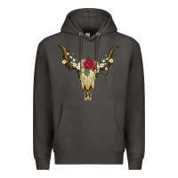 Smoke bull skull with rose and flowers Premium Hoodie - Artiststas