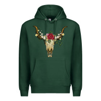 Sports Green bull skull with rose and flowers Premium Hoodie - Artiststas