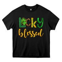 Black St. Patrick's Lucky and blessed Heavy Core Tee - OliviaCreatesArt