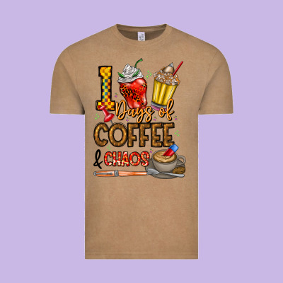 100. Days Of Coffee  Chaos Vintage Tee Designed By Cowhidedigitalart