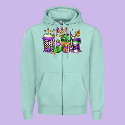 Mardi Gras Crawfish Coffee Zipper Hoodie Designed By Jasminsmagicworld