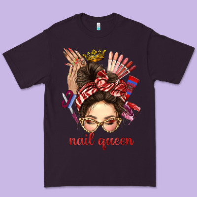 Nail Queen Messy Bun With Crown Bbs Premium Tee Designed By Bundleandbundleshop