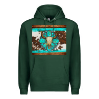 Sports Green bull skull and turquoise cowhide tumbler Premium Hoodie - Artiststas