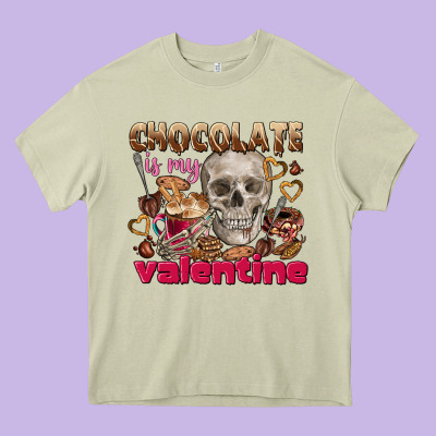 Skull Chocolate Is My Valentine Heavy Core Tee Designed By Fadigitalartstudio
