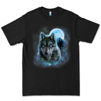 Black t shirt, grey wolf hunting ground, icy moon, forest, galaxy Premium Tee - linhVisuals