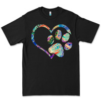 Black dog paw print tie dye rainbow dog lover rescue retro 70s t shirt Premium Tee - linhVisuals