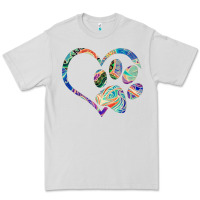 Dove Grey dog paw print tie dye rainbow dog lover rescue retro 70s t shirt Premium Tee - linhVisuals