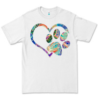 White dog paw print tie dye rainbow dog lover rescue retro 70s t shirt Premium Tee - linhVisuals