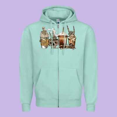 Skeleton Coffee Zipper Hoodie Designed By Jasminsmagicworld