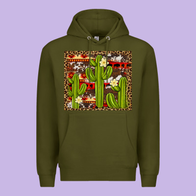 Aztec Cowhide Cactus Background Premium Hoodie Designed By Artiststas